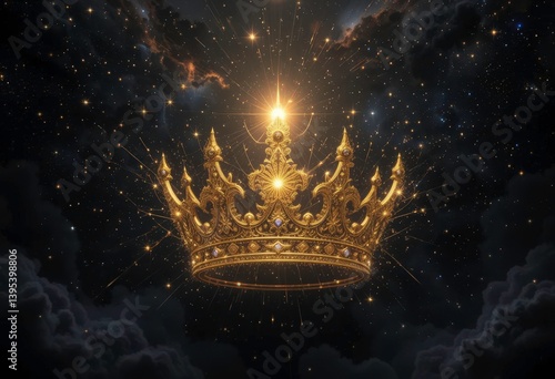  Cosmic Crown Golden Crown, Starry Background, Nebula, Celestial, Galactic, Astronomical, Space Art