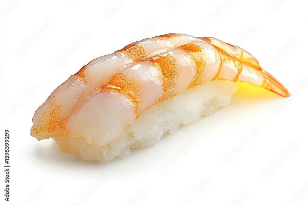 Shrimp Nigiri Sushi with Rice Isolated on White Background Closeup Shrimp Nigiri Sushi with Rice Isolated on White Background Closeup
