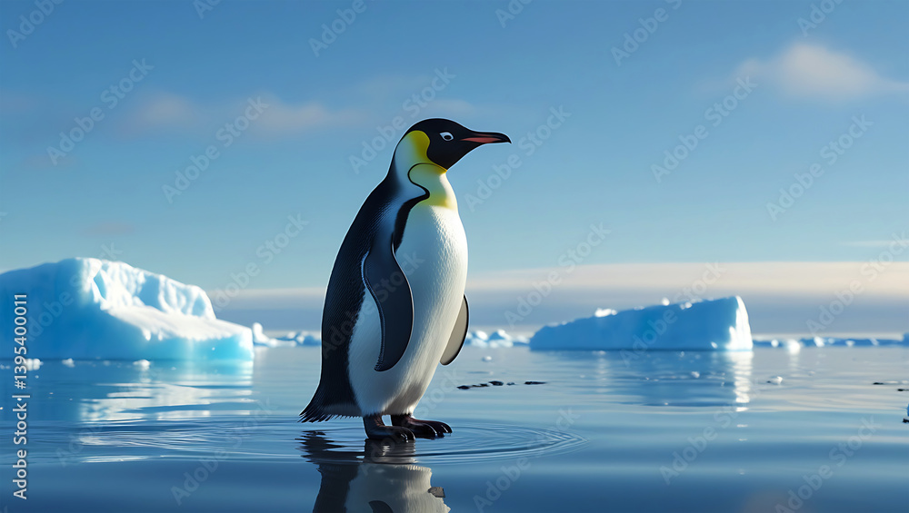 Obraz premium Majestic Emperor Penguin Standing on Antarctic Ice.