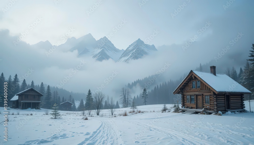 Ethereal Snowy Peaks A Looping Timelapse with Rustic Cabins Ethereal Snowy Peaks A Looping Timelapse with Rustic Cabins