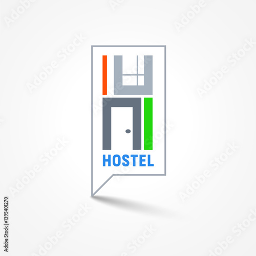 Hostel Logo Vector. Silhouette Door and Window. Letter H
