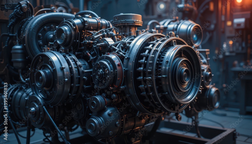 Fototapeta premium Intricate Mechanical Engine Components in Industrial Setting