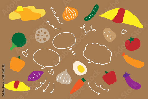 かわいい 食べ物 吹き出し 矢印 セット