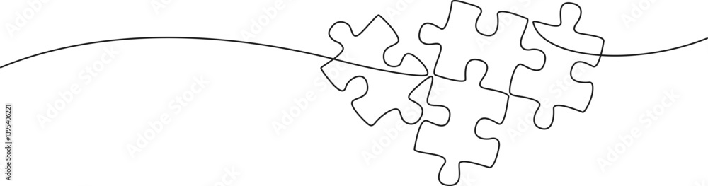 continuous single line drawing of jigsaw puzzle pieces, line art vector illustration continuous single line drawing of jigsaw puzzle pieces, line art vector illustration