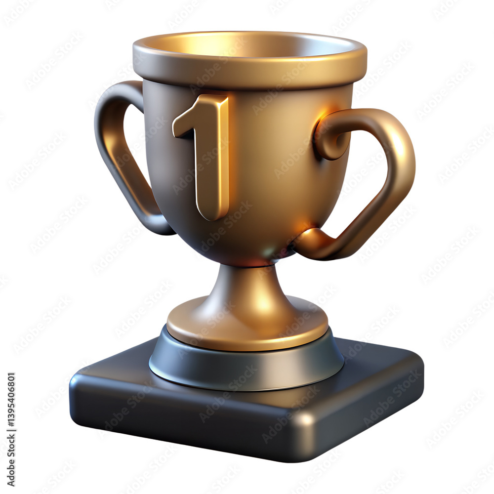 3D Rendered Golden Trophy Cup with Number One, Realistic 3D Rendered Golden Trophy Cup with Number One, Realistic