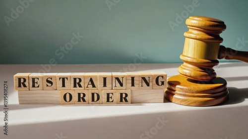 Wooden gavel and restraining order blocks