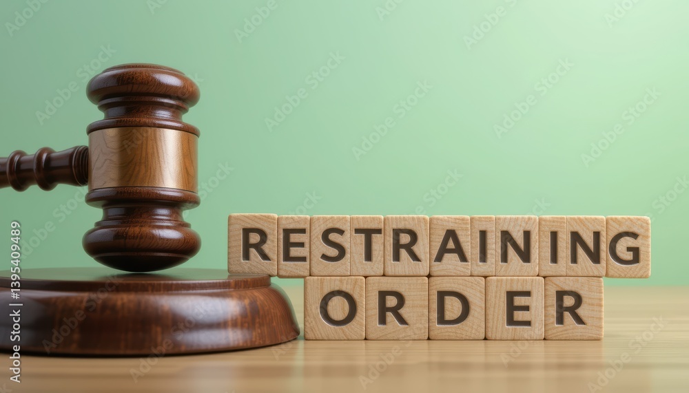 Gavel and wooden blocks spelling restraining order Gavel and wooden blocks spelling restraining order