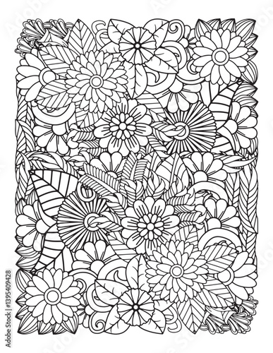 Zentangle Coloring Pages for Adults. vector hand drawn floral background