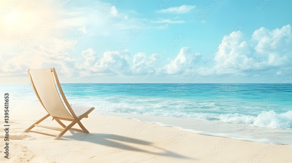 Serene beach chair overlooking turquoise ocean Serene beach chair overlooking turquoise ocean