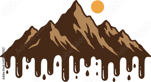 Chocolate Mountain and Sunny Sky: An artful representation of chocolate mountains and a sun, creating a playful and delicious scene. The image captures a whimsical fusion of landscape, nature.
