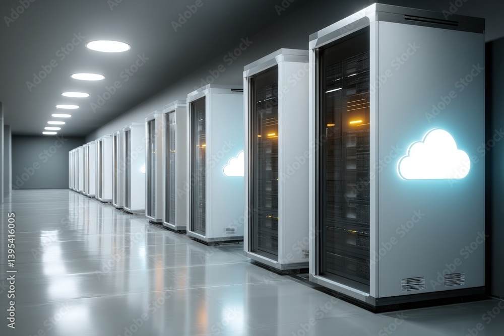 Data center with cloud storage servers in a modern environment. Data center with cloud storage servers in a modern environment.