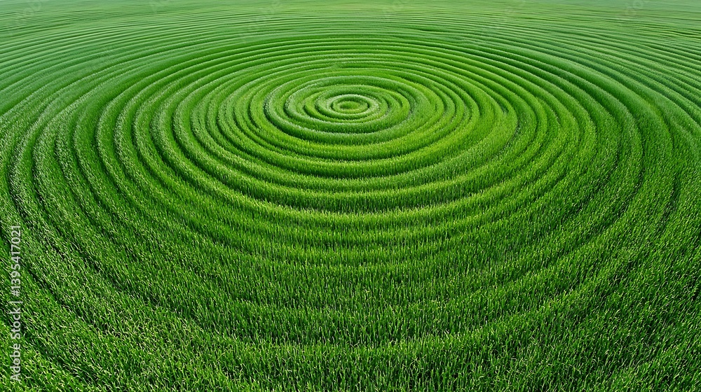 Circular Patterns in Lush Green Fields Under Clear Blue Sky Circular Patterns in Lush Green Fields Under Clear Blue Sky