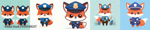 cute fox vector in police costume