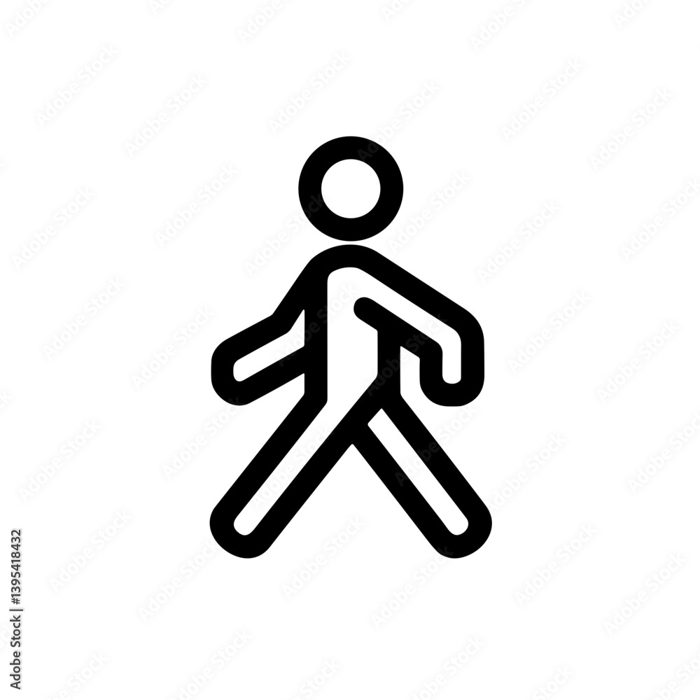 Minimalistic black-and-white line art illustration of a walking icon in motion Minimalistic black-and-white line art illustration of a walking icon in motion