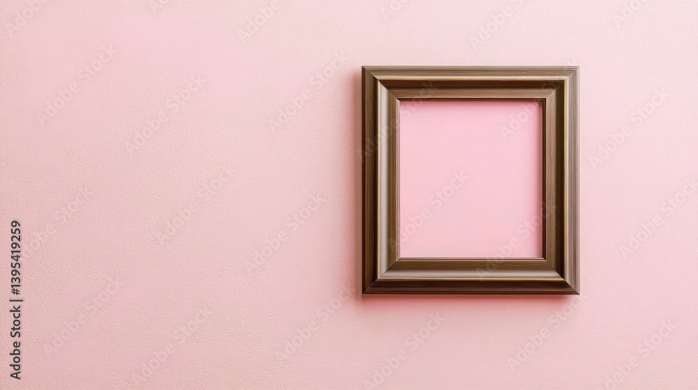 A small rectangular frame with a brushed bronze finish, off-center on a light pink wall, creating a chic vintage look.