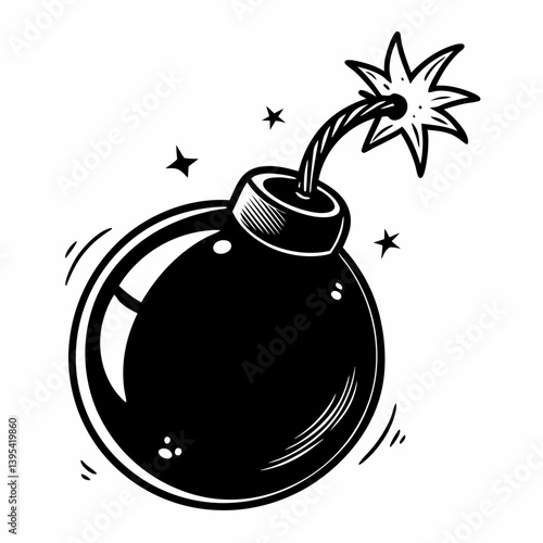 Retro Bomb Illustration with Fuse and Explosion Sparks