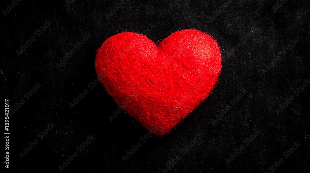 Red Felt Heart on Black with Valentines Day Love. Red Felt Heart on Black with Valentines Day Love.