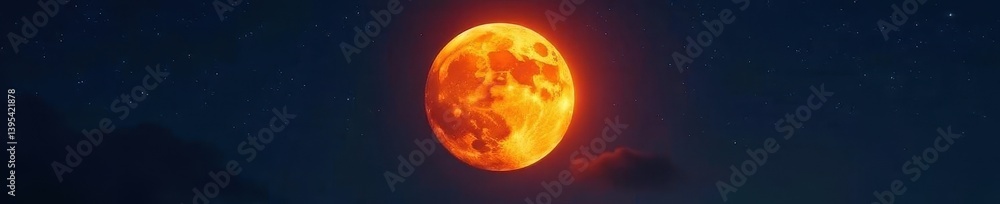 Darkened orange moon eclipsed, starlit night sky, universe, red moon Darkened orange moon eclipsed, starlit night sky, universe, red moon