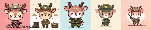 cute deer vector in soldier costume