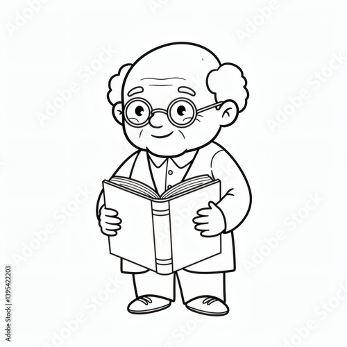 Teacher cartoon outline isolated on white background - for coloring page