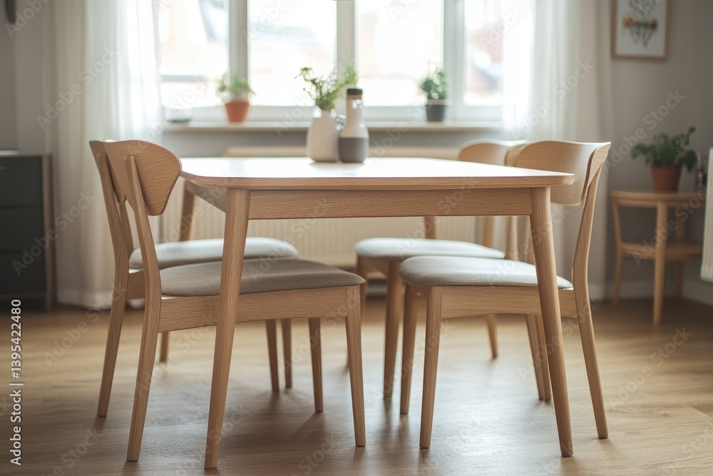 Modern Dining Room with Wooden Table and Chairs in Bright Space Modern Dining Room with Wooden Table and Chairs in Bright Space