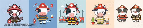 cute cow vector cosplay firefighter