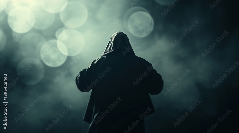Unseen Hooded Figure in Smoky Night: Dramatic Silhouette Photography with Ominous Vibes Unseen Hooded Figure in Smoky Night: Dramatic Silhouette Photography with Ominous Vibes