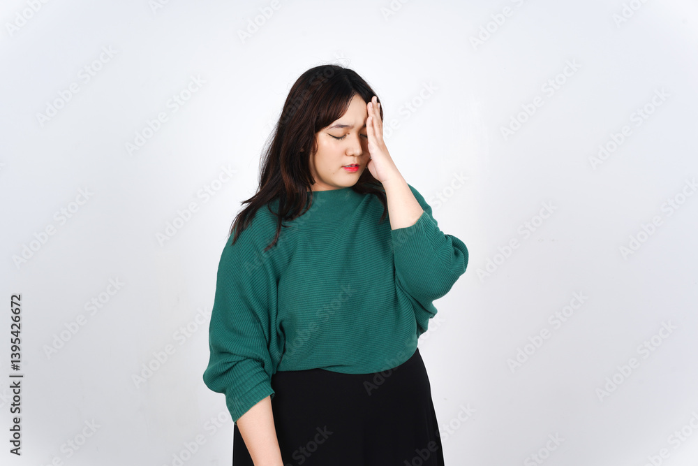 Hand on Head Suffering Headache Of Beautiful Asian Woman Isolated On White Background Hand on Head Suffering Headache Of Beautiful Asian Woman Isolated On White Background