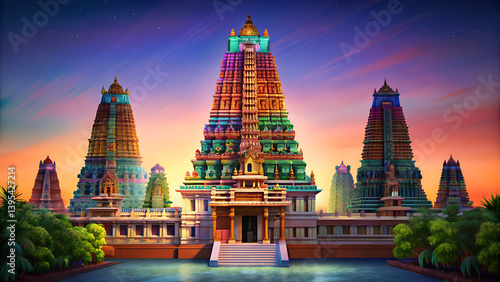 Meenakshi Amman Temple with colorful towers GENERATIVE AI