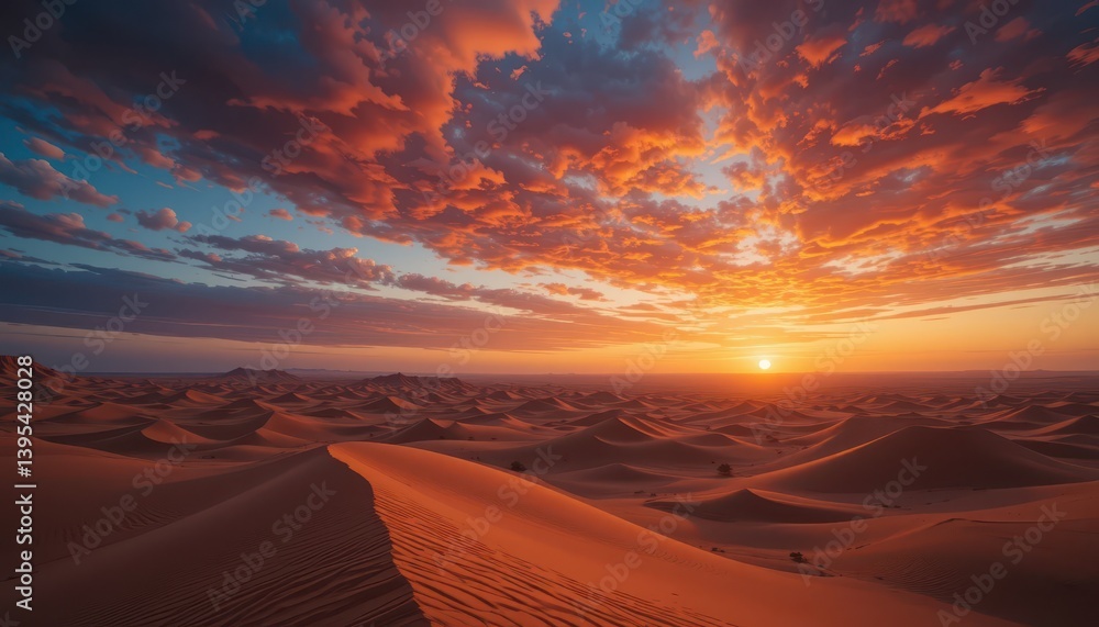 Fototapeta premium Breathtaking Sunset Over Endless Sand Dunes in Vibrant Desert Landscape