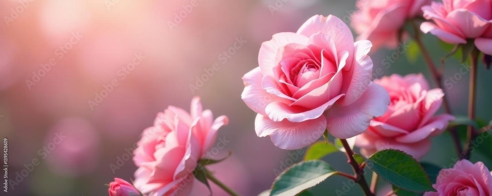 Obraz premium Pastel rose blossoms, blurred soft background , light colors, art