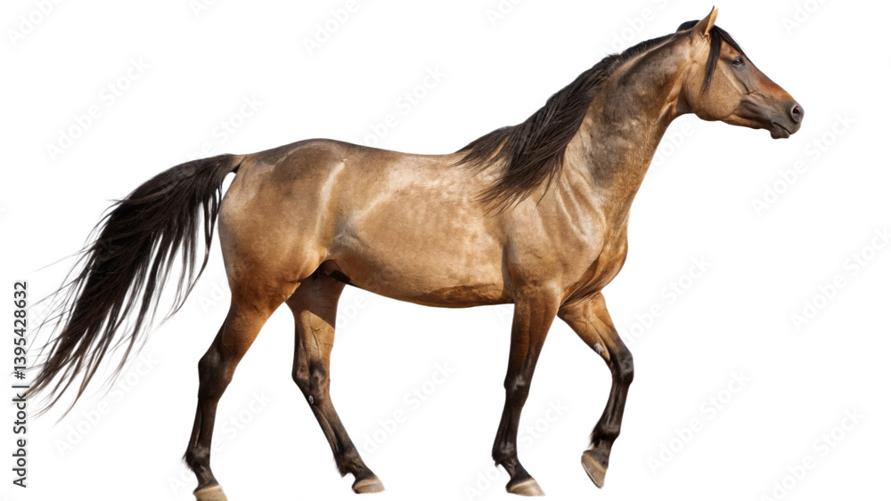 Obraz premium A horse standing proudly with a flowing mane and tail, isolated on a transparent background 