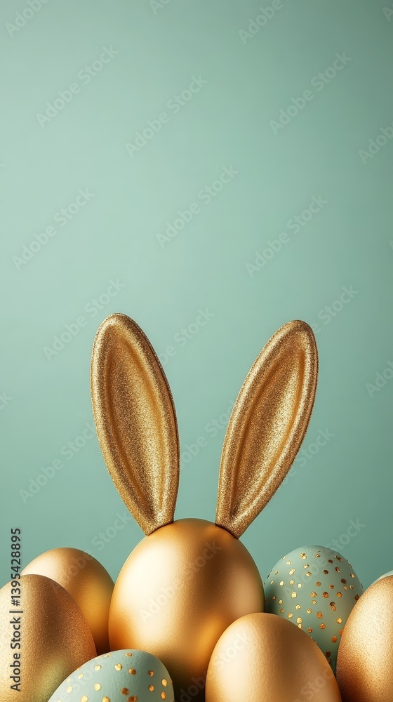Golden Easter Eggs on a Soft Mint Background Golden Easter Eggs on a Soft Mint Background