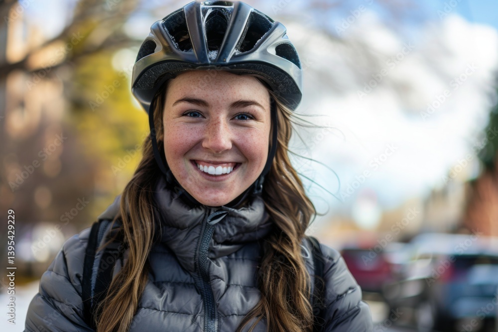 Smiling Caucasian girl with bicycle helmet portrait Smiling Caucasian girl with bicycle helmet portrait