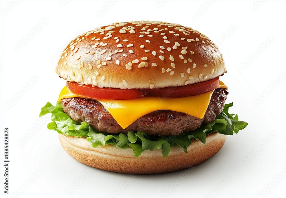 A classic cheeseburger on a sesame seed bun. A classic cheeseburger on a sesame seed bun.