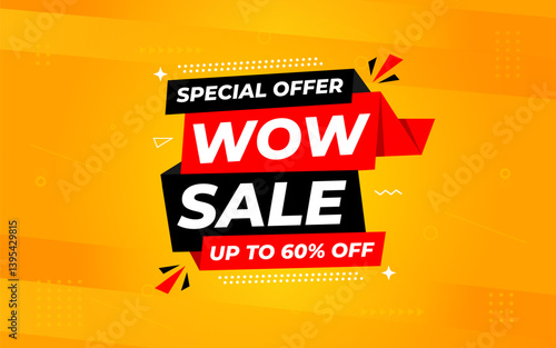 Male hand holding megaphone with wow speech bubble. Loudspeaker. Banner for business, marketing and advertising. Vector illustration.