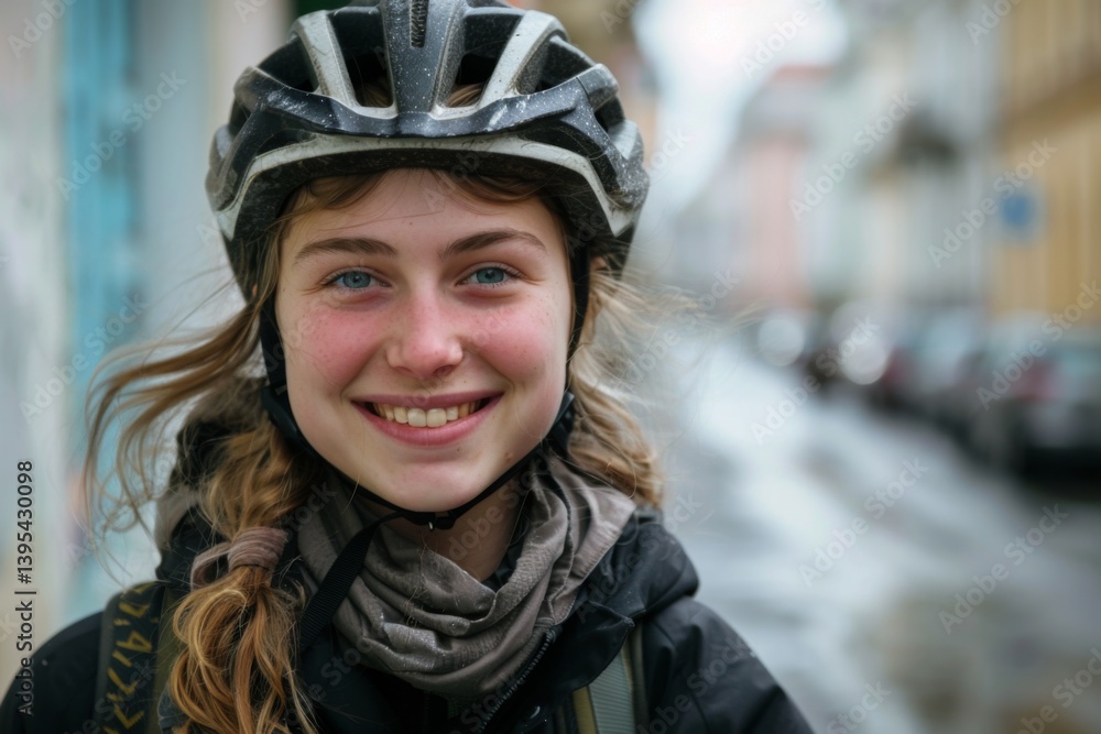 Smiling Caucasian girl with bicycle helmet portrait Smiling Caucasian girl with bicycle helmet portrait