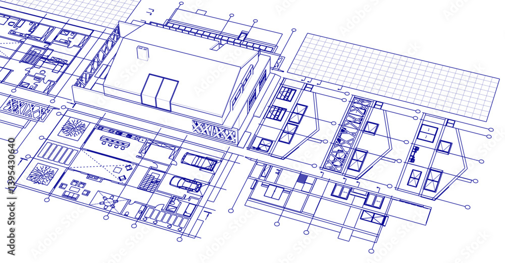Fototapeta premium house project architectural sketch 3d 