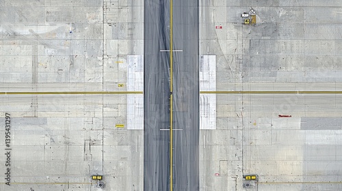 Aerial View of Airport Runway: Geometric Precision and Industrial Aesthetics