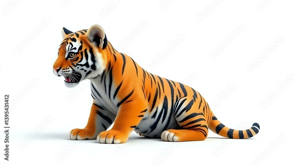 A powerful tiger isolated on a pure white background, showcasing its striking features and majestic presence, capturing the essence of this wild predator in a minimalist and captivating design A powerful tiger isolated on a pure white background, showcasing its striking features and majestic presence, capturing the essence of this wild predator in a minimalist and captivating design