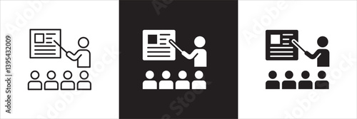 Business training icon. Business coaching icons. Icon symbol compatible for teaching, education, management, seminar, lecture, presentation, meeting, course, workshop. Vector illustration