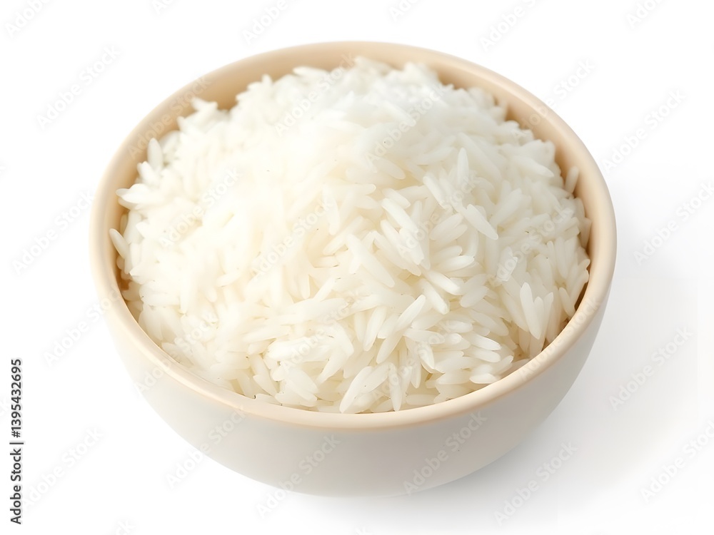 Delicious White Rice in a Bowl Isolated on White Background - Healthy Meal Option Delicious White Rice in a Bowl Isolated on White Background - Healthy Meal Option