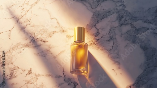 Golden Perfume Bottle on Marble
