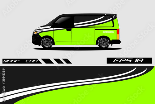 Vibrant green and white wrap design on a modern van, showcasing sleek lines and dynamic style