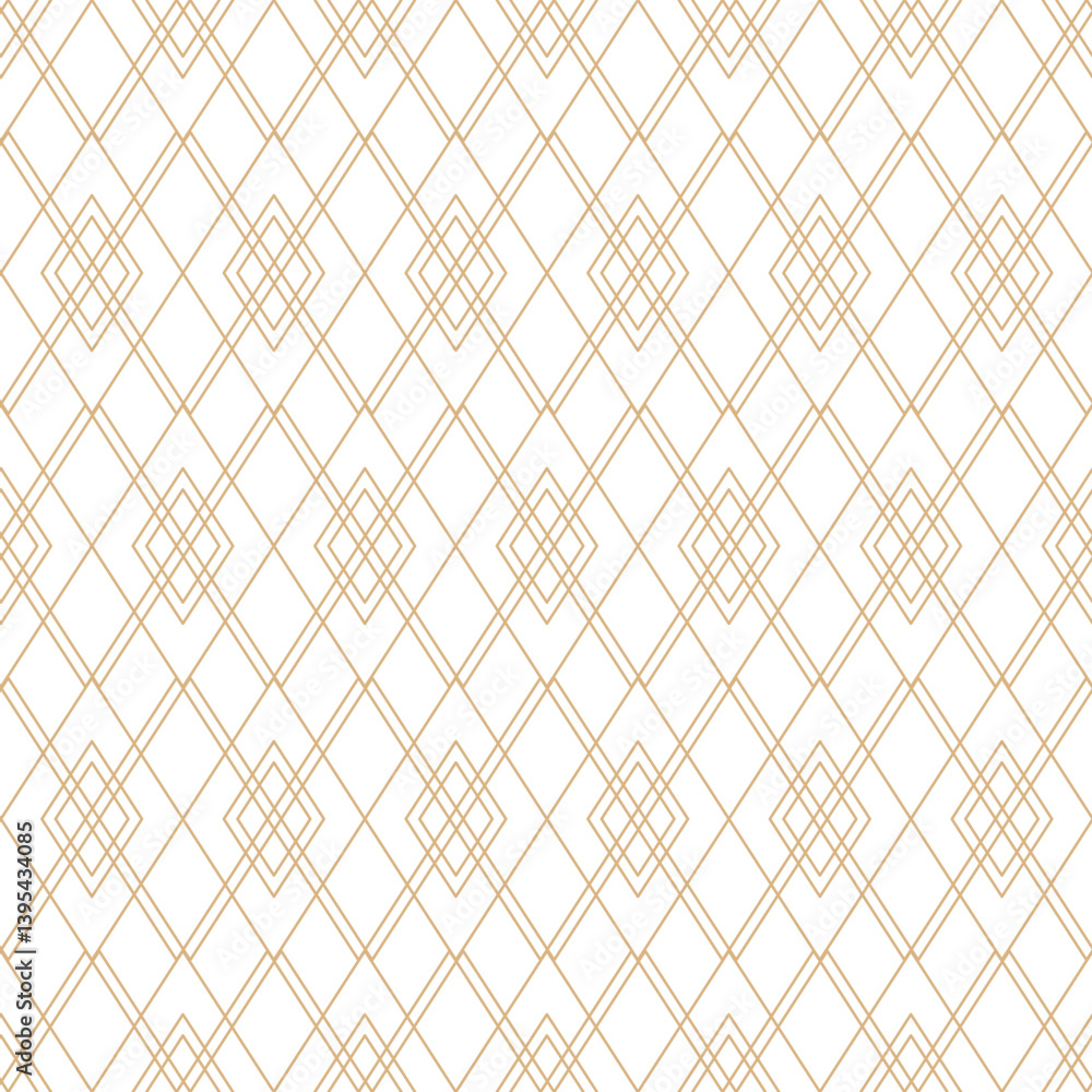 Fototapeta premium Gold lines argyle seamless pattern on white background. Luxurious geometric linear diamond plaid pattern.