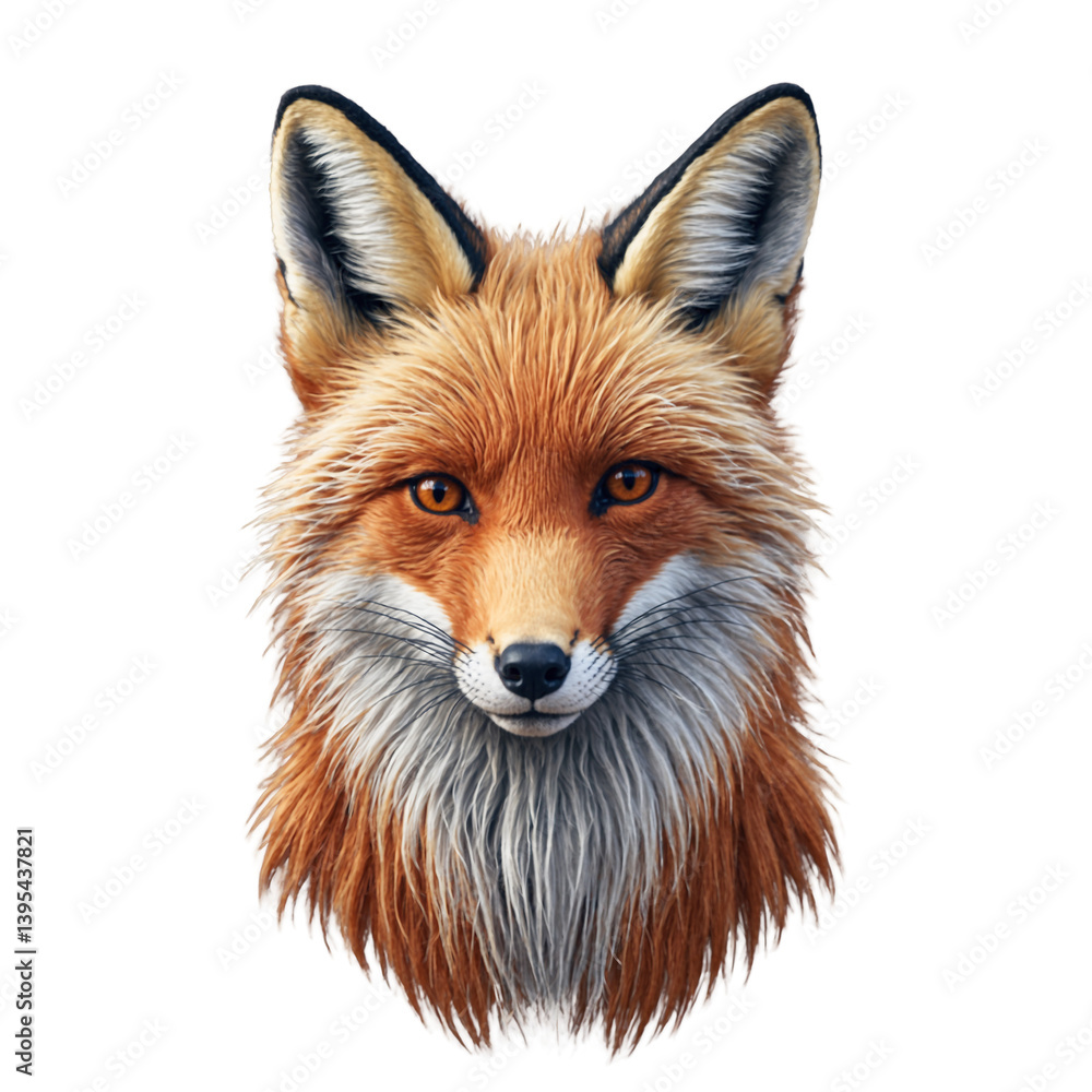 Fototapeta premium Red fox fur coat 3d art illustration transparent background isolated png stock