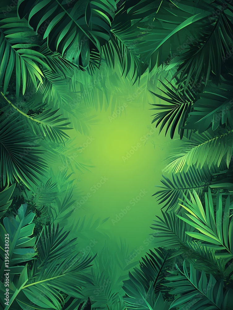 Tropical foliage frame. Lush green leaves Tropical foliage frame. Lush green leaves