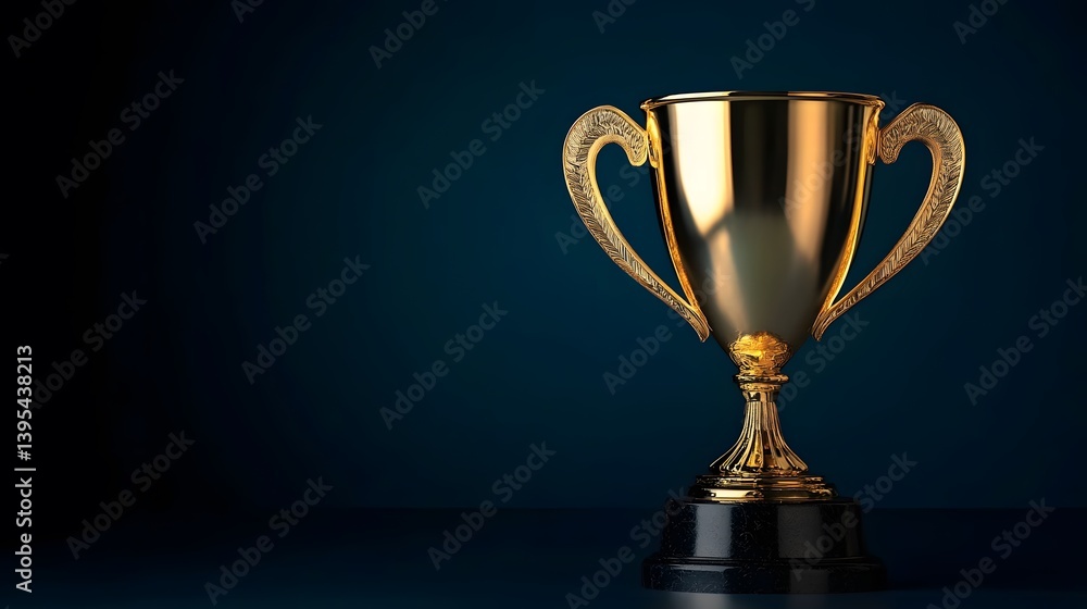 A gleaming gold trophy stands on a dark backdrop. A gleaming gold trophy stands on a dark backdrop.