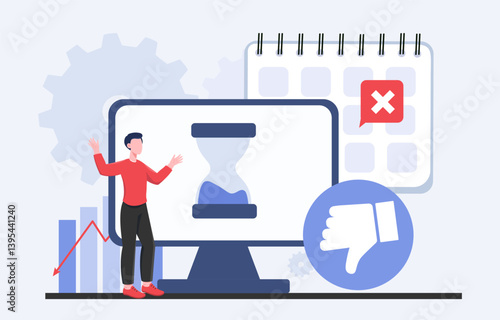 Deadline missed and productivity failure. Vector illustration