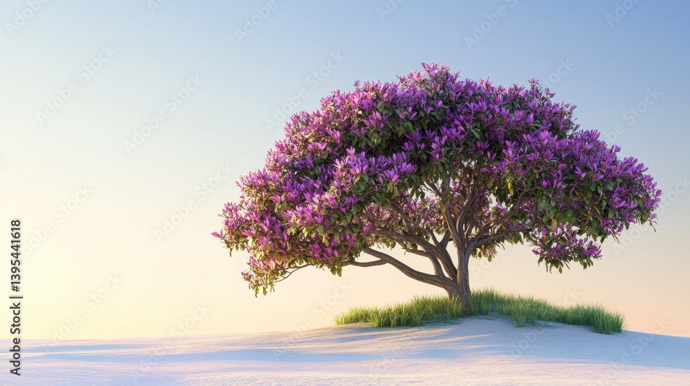 Vibrant Blooming Tree with Purple Flowers Against Clear Sky Vibrant Blooming Tree with Purple Flowers Against Clear Sky